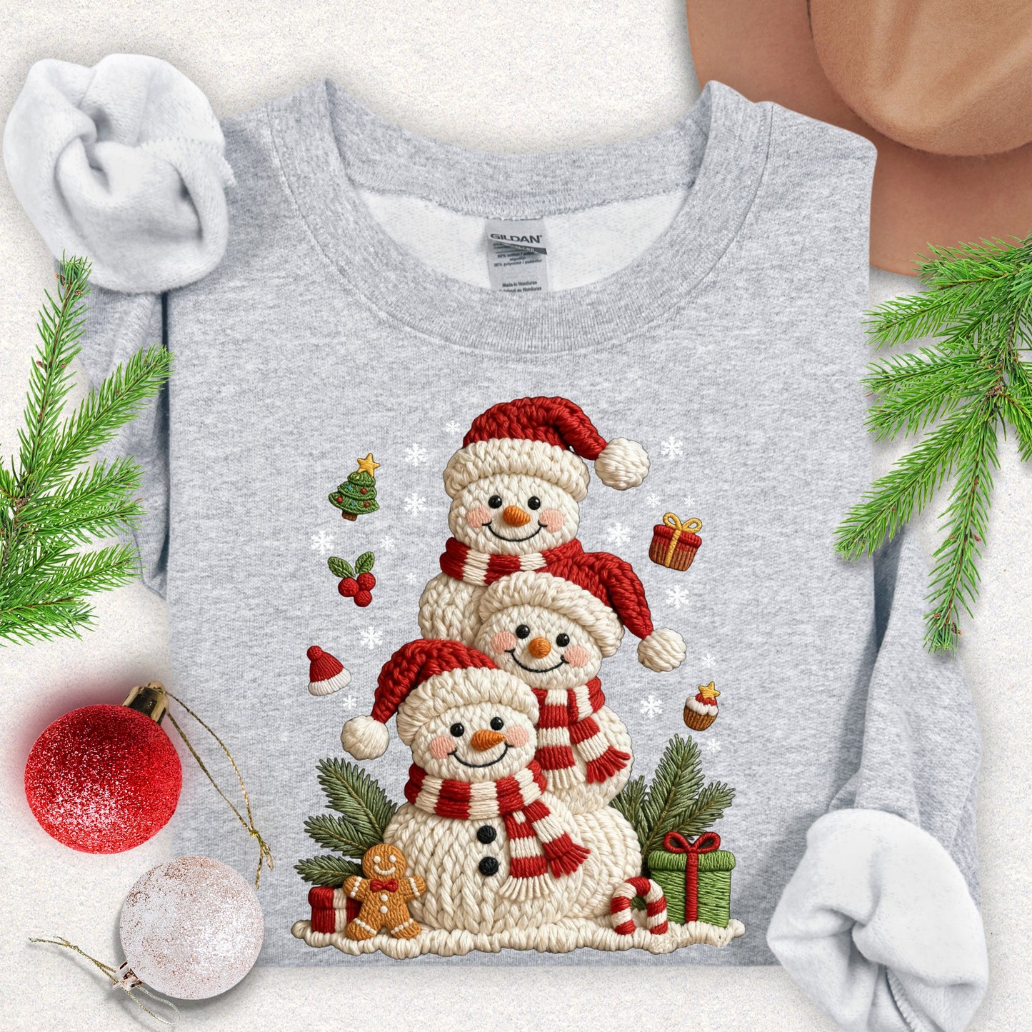 Faux Knit Snowman Stack Sweatshirt