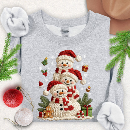 Faux Knit Snowman Stack Sweatshirt