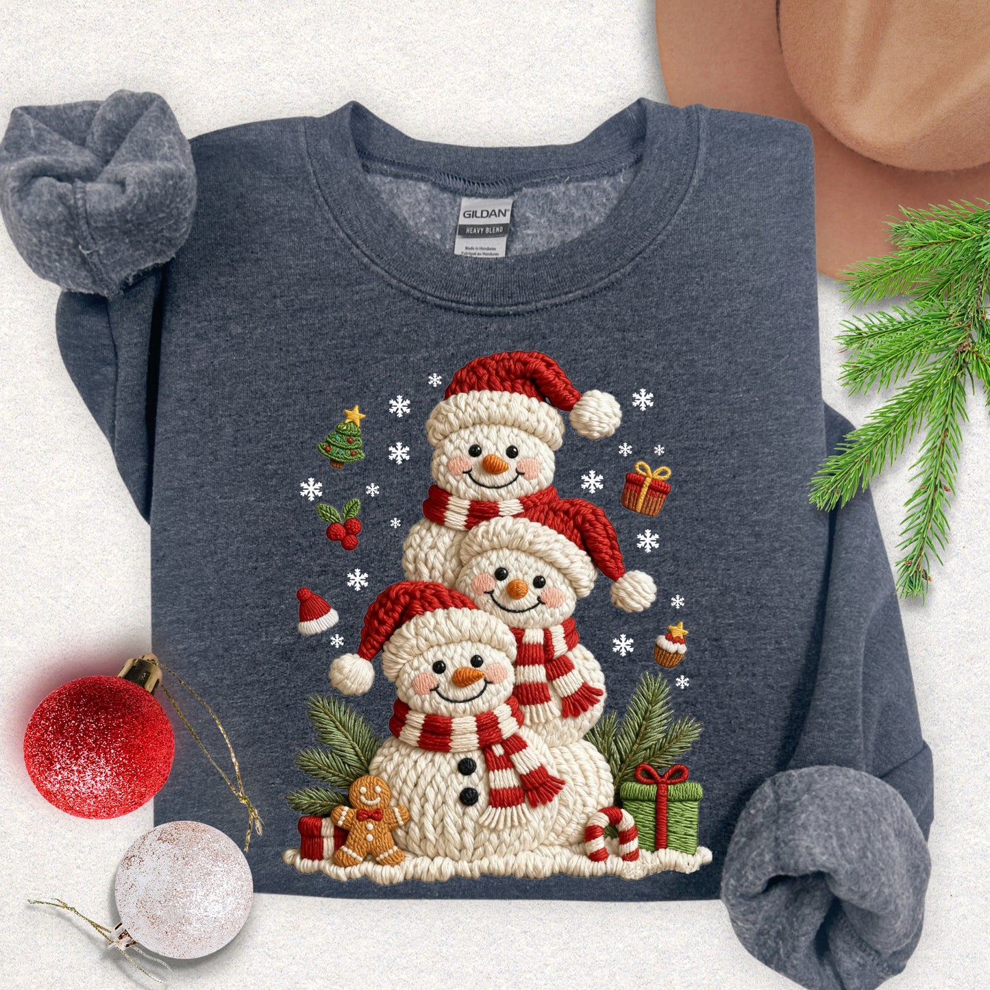 Faux Knit Snowman Stack Sweatshirt