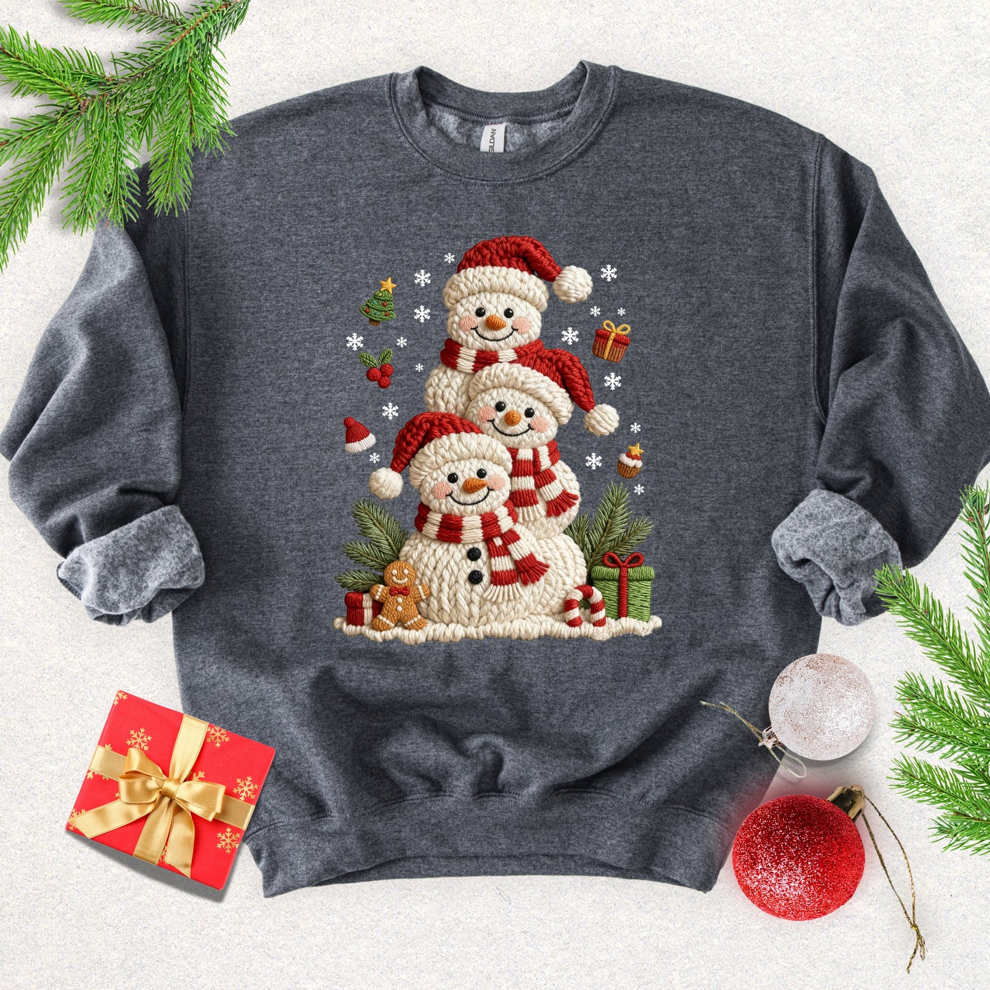 Faux Knit Snowman Stack Sweatshirt