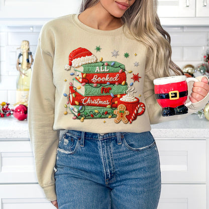 Faux Embroidery All Booked for Christmas Sweatshirt