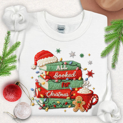 Faux Embroidery All Booked for Christmas Sweatshirt