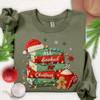 Faux Embroidery All Booked for Christmas Sweatshirt