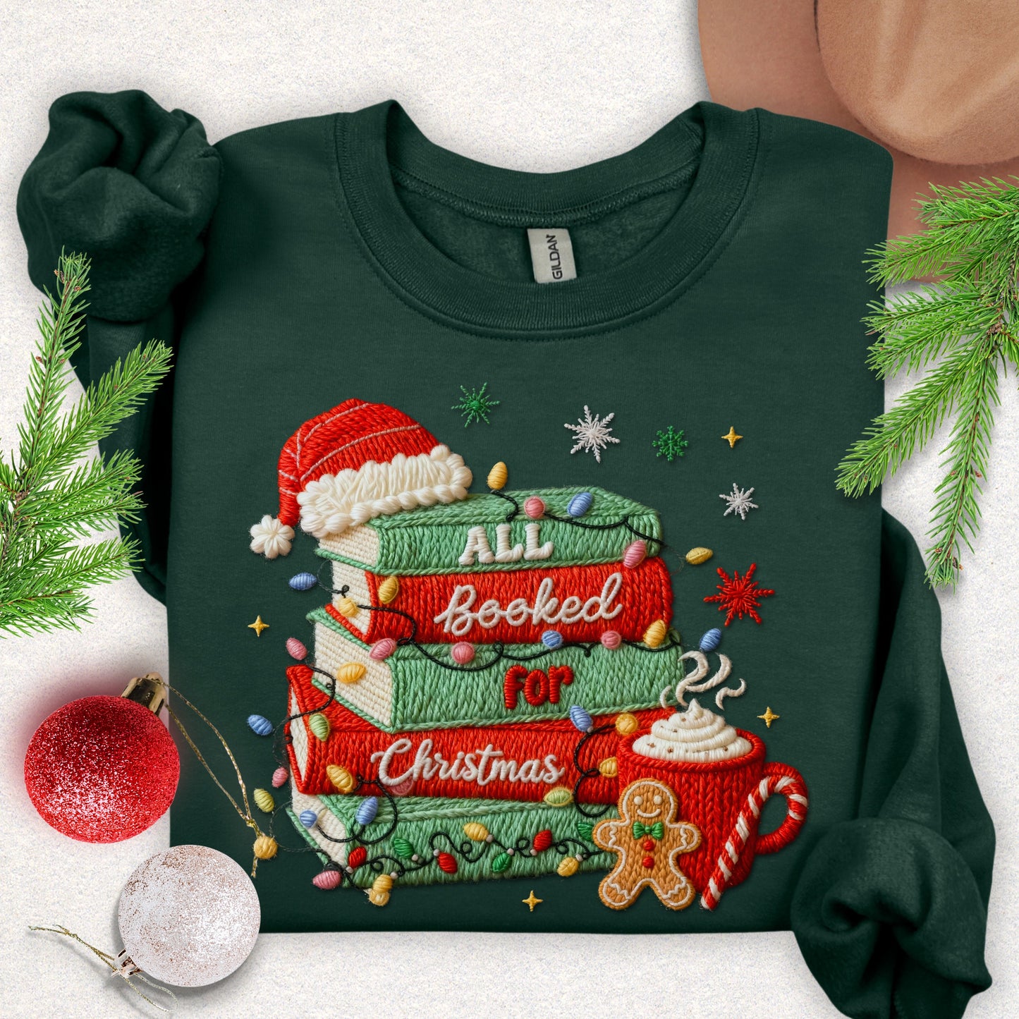 Faux Embroidery All Booked for Christmas Sweatshirt