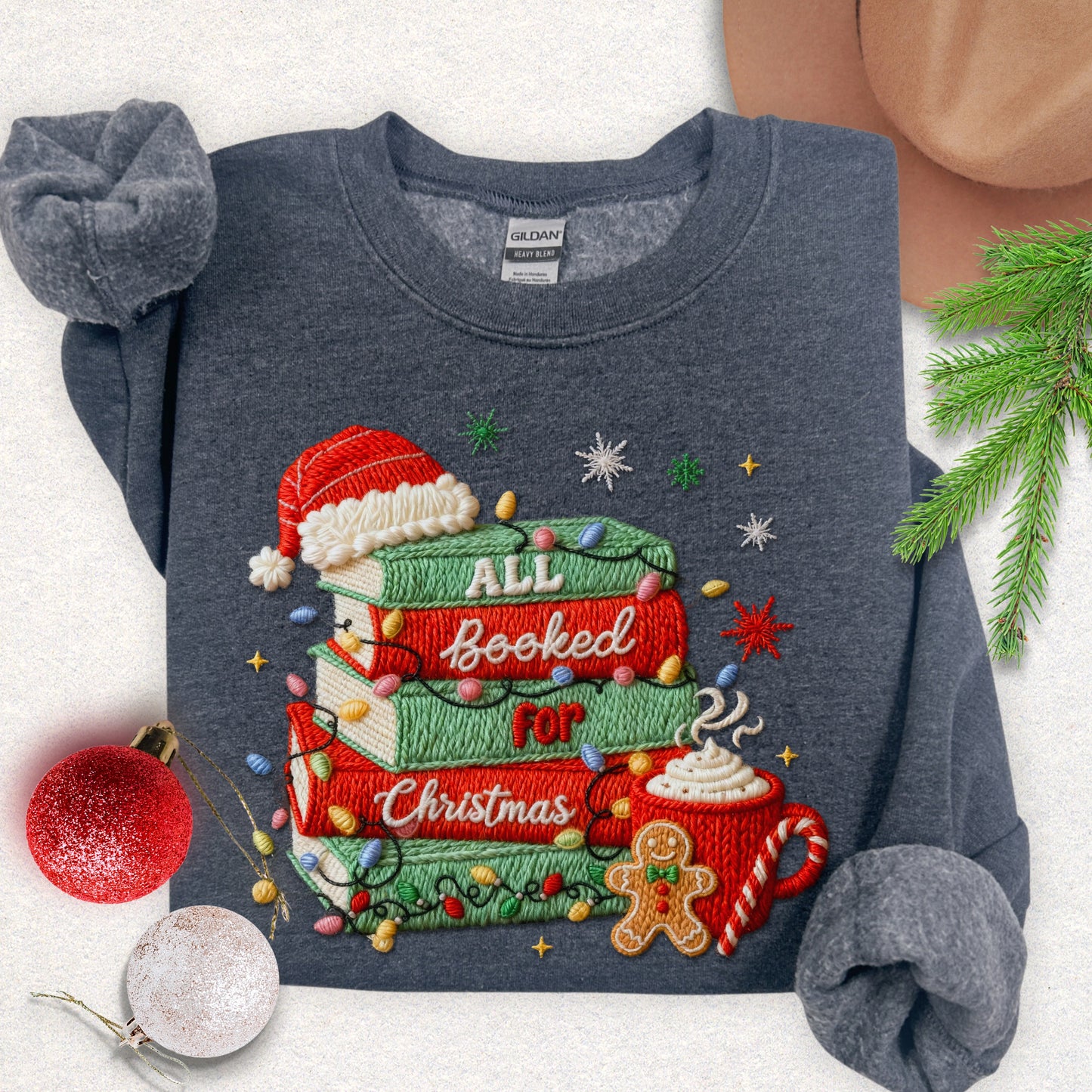 Faux Embroidery All Booked for Christmas Sweatshirt