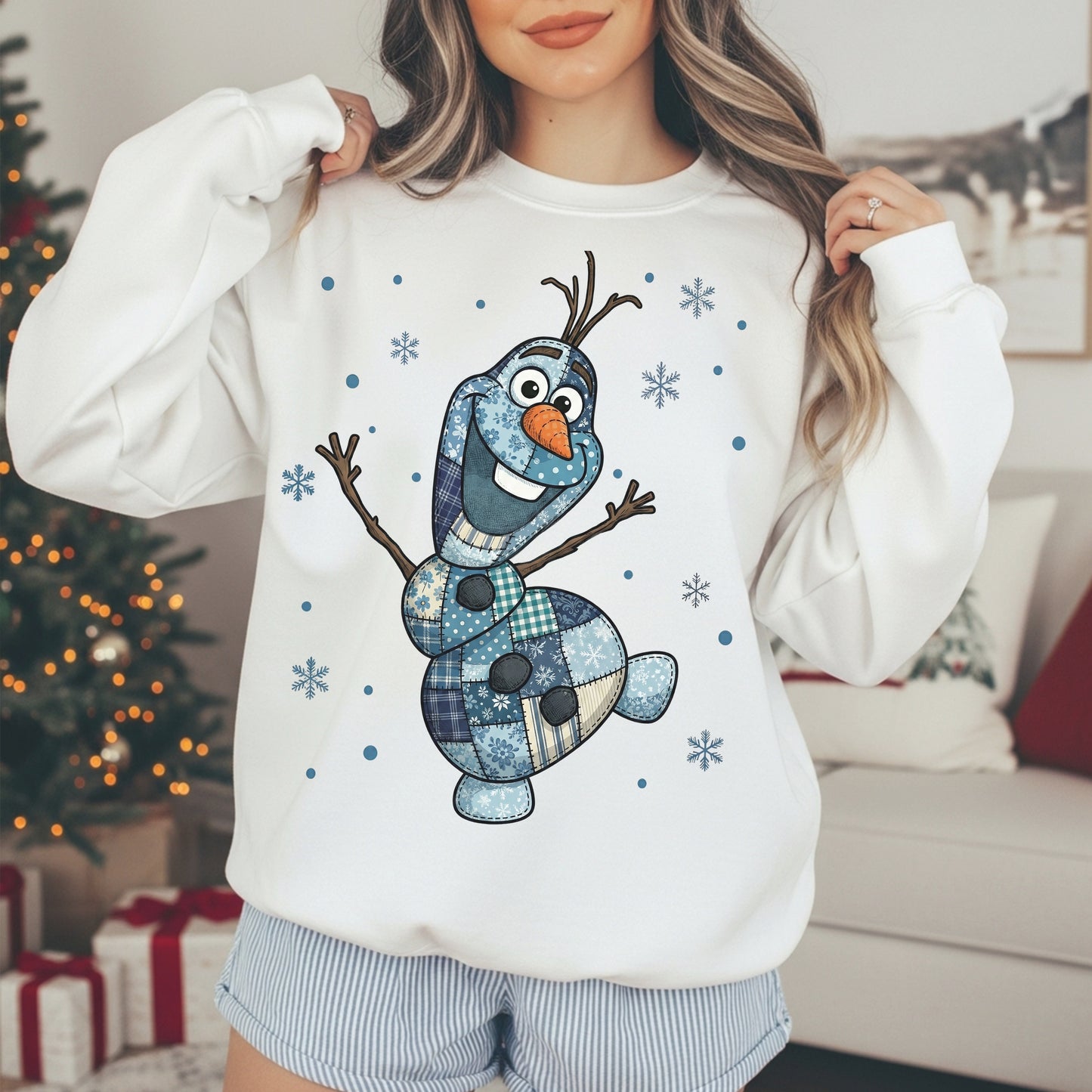 Faux Patchwork Olaf-Style Snowman Sweatshirt