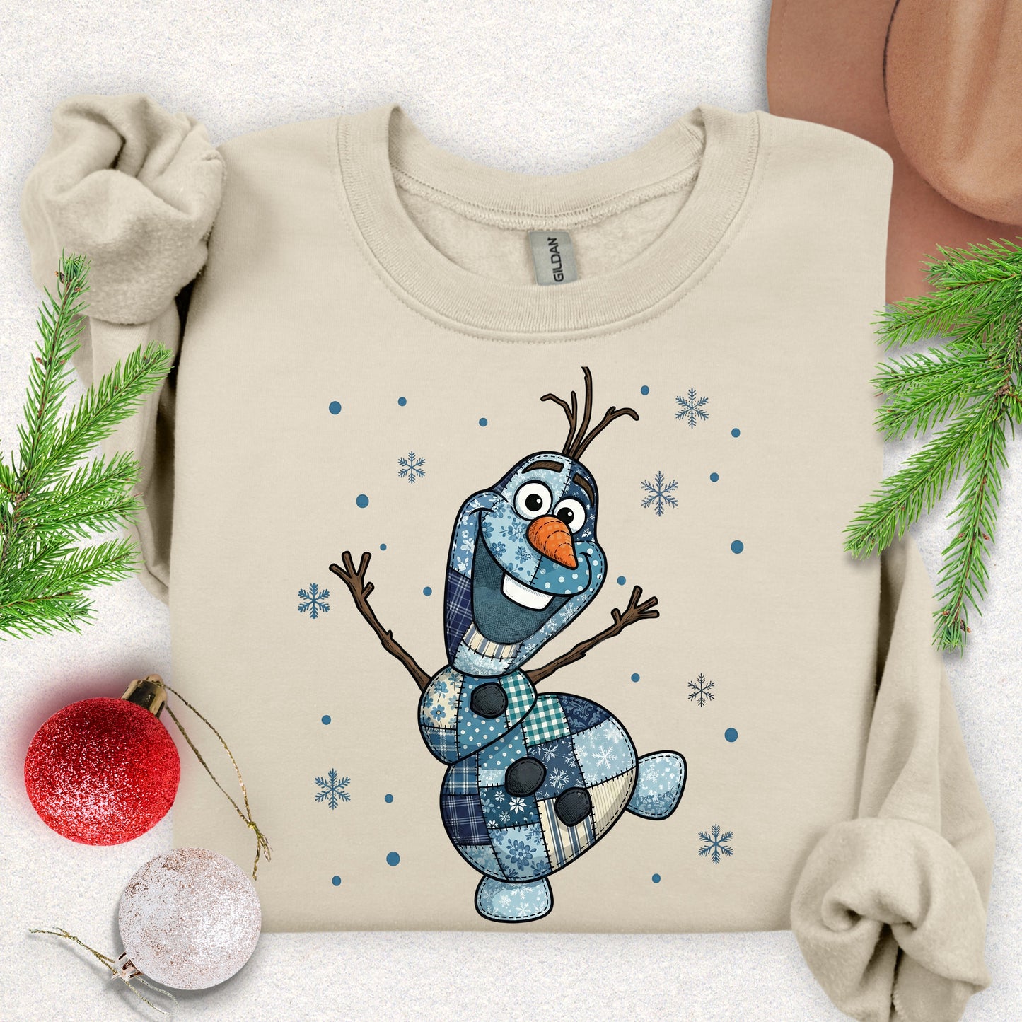 Faux Patchwork Olaf-Style Snowman Sweatshirt
