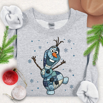 Faux Patchwork Olaf-Style Snowman Sweatshirt