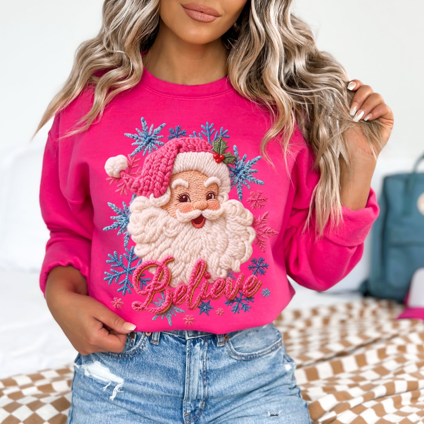 Faux Yarn Santa 'Believe' Sweatshirt