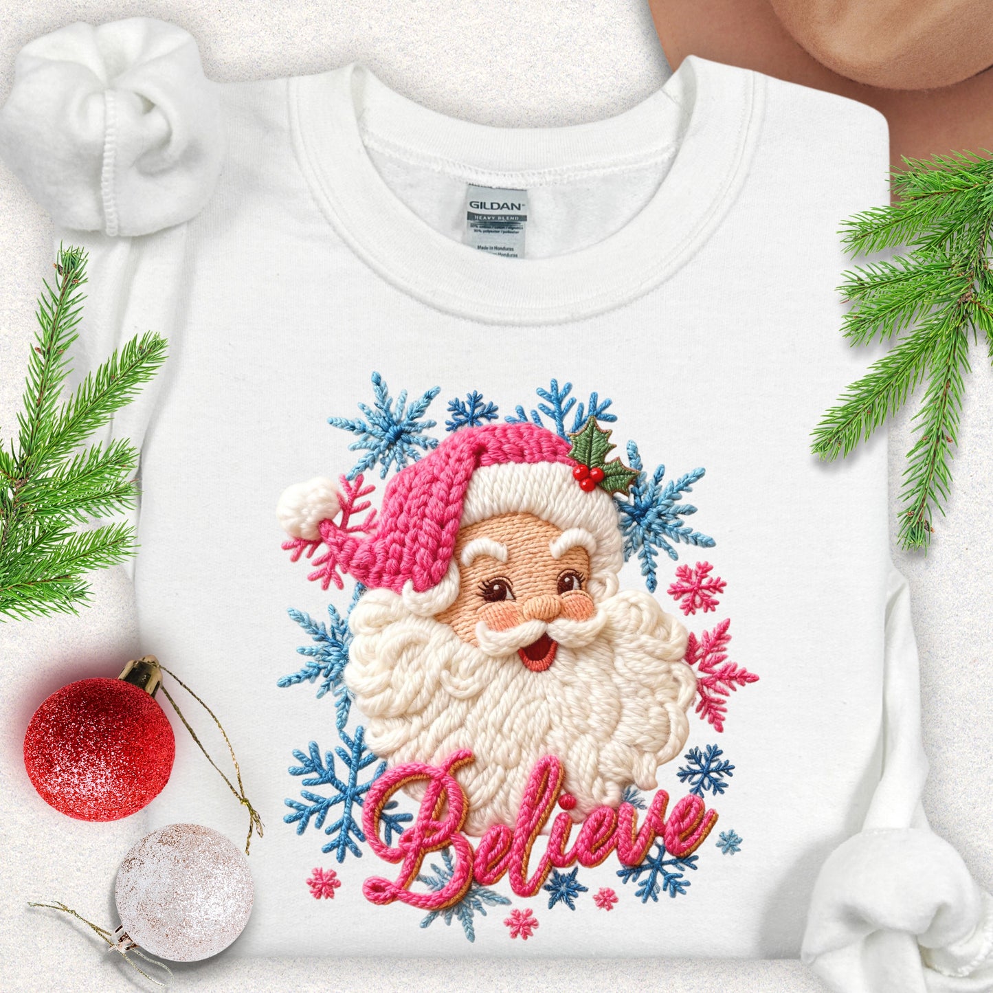 Faux Yarn Santa 'Believe' Sweatshirt