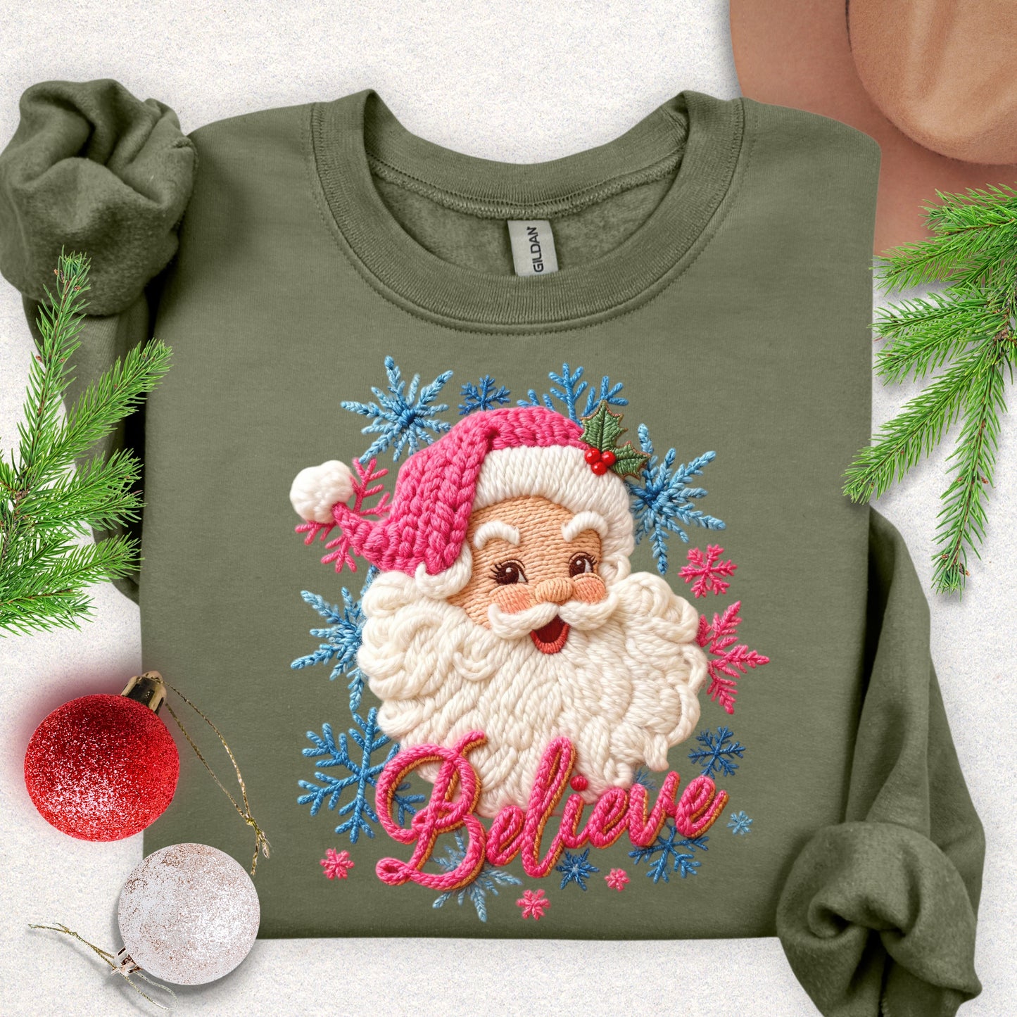 Faux Yarn Santa 'Believe' Sweatshirt
