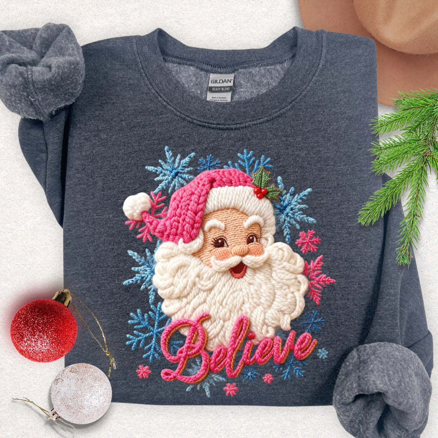 Faux Yarn Santa 'Believe' Sweatshirt