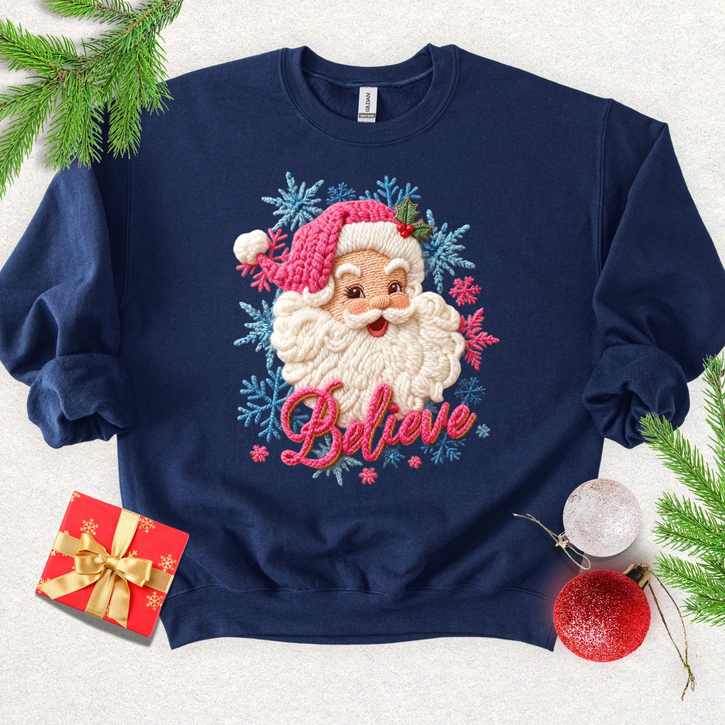 Faux Yarn Santa 'Believe' Sweatshirt
