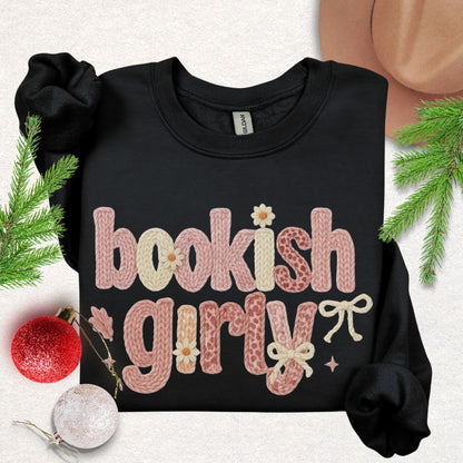 Faux Knit-Style Bookish Girly Sweatshirt