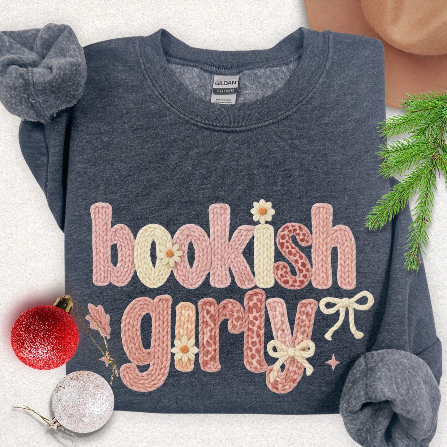 Faux Knit-Style Bookish Girly Sweatshirt