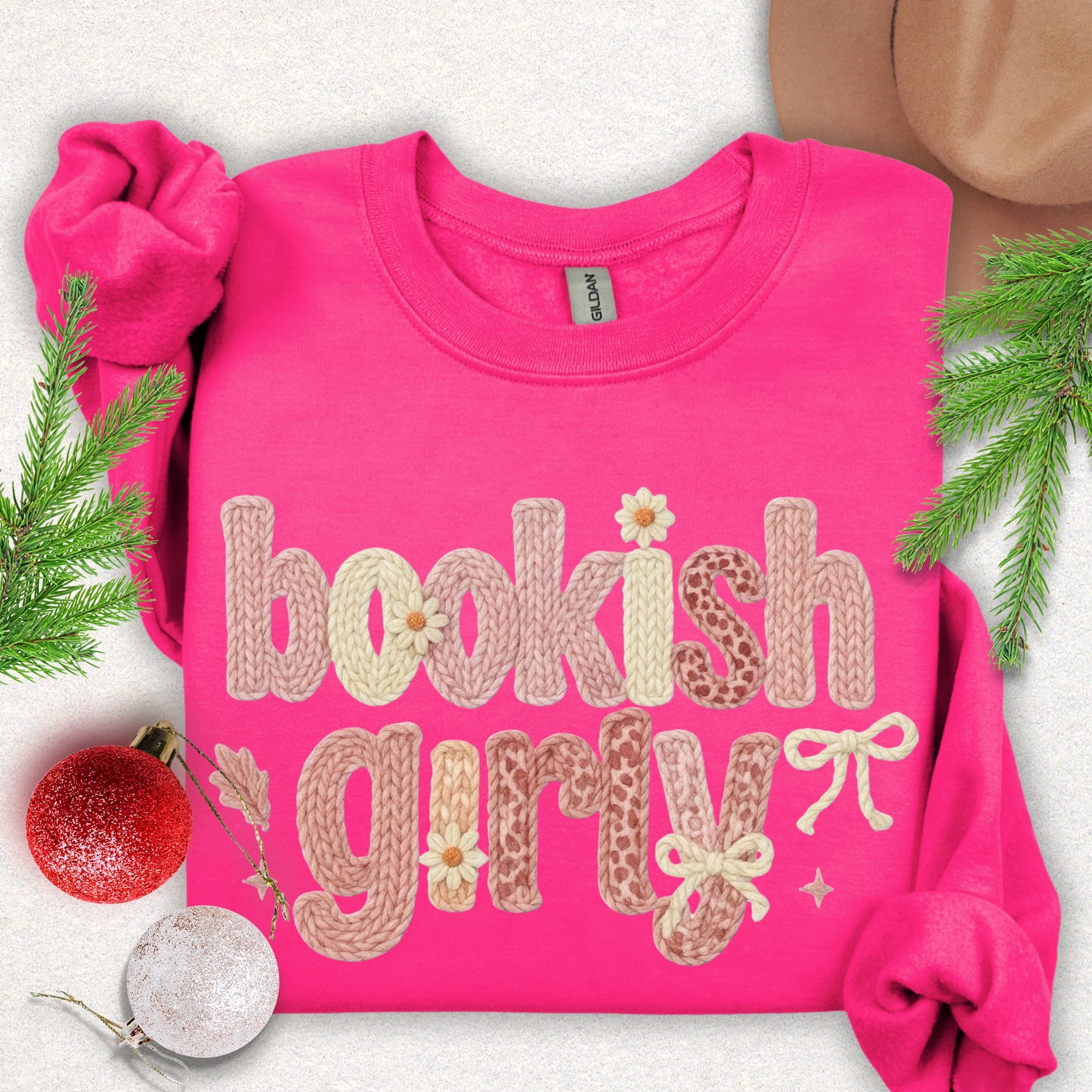 Faux Knit-Style Bookish Girly Sweatshirt