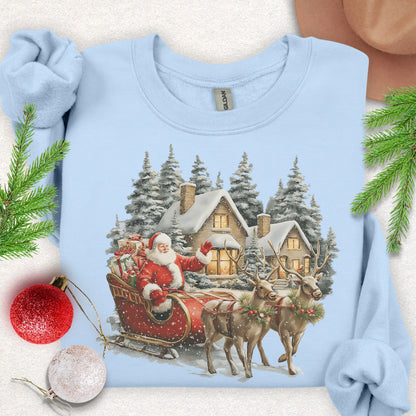 Santa Sleigh & Reindeer Winter Cottage Sweatshirt