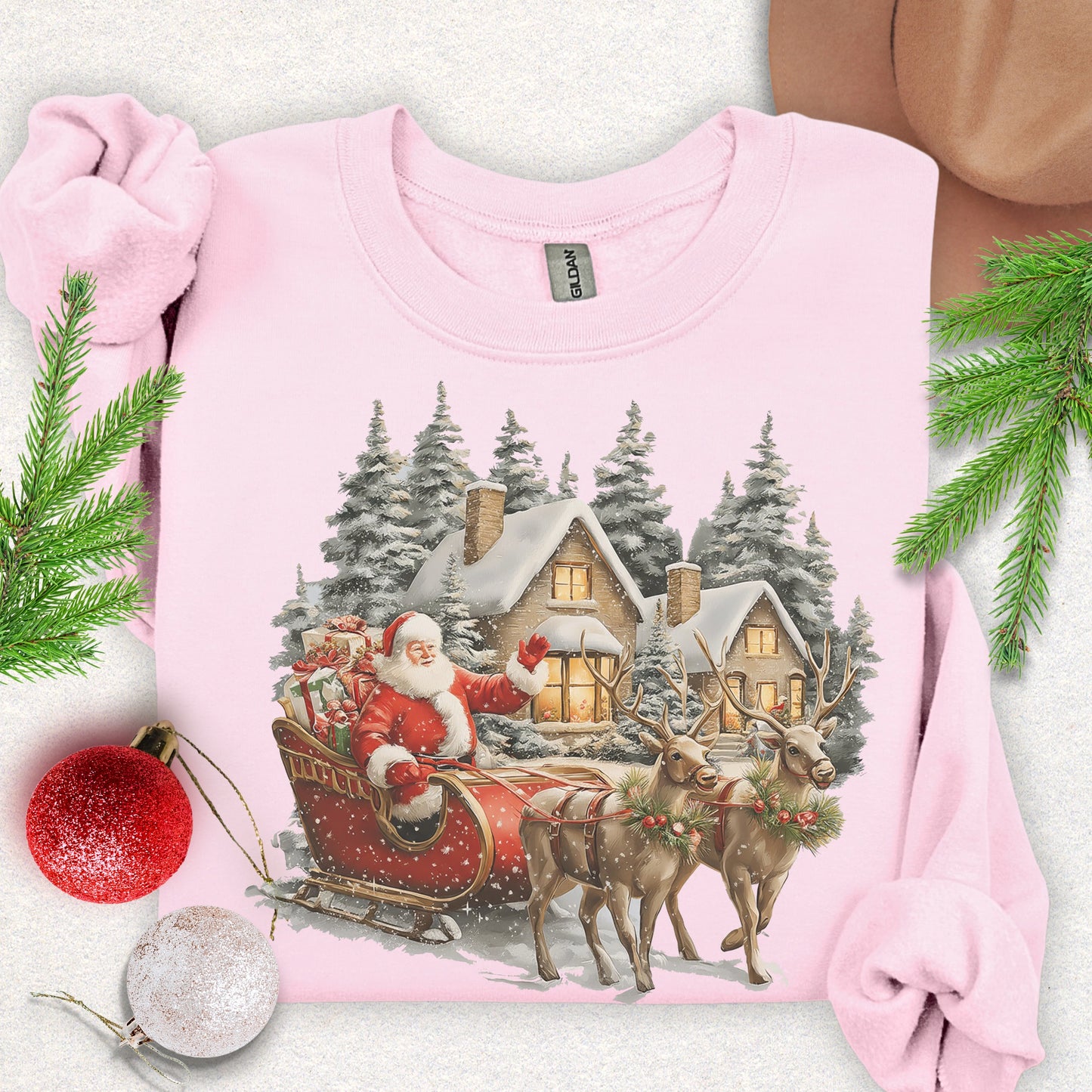 Santa Sleigh & Reindeer Winter Cottage Sweatshirt
