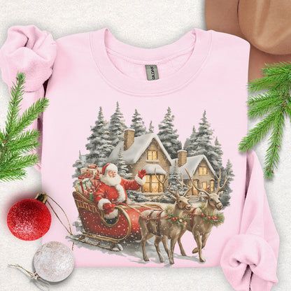 Santa Sleigh & Reindeer Winter Cottage Sweatshirt