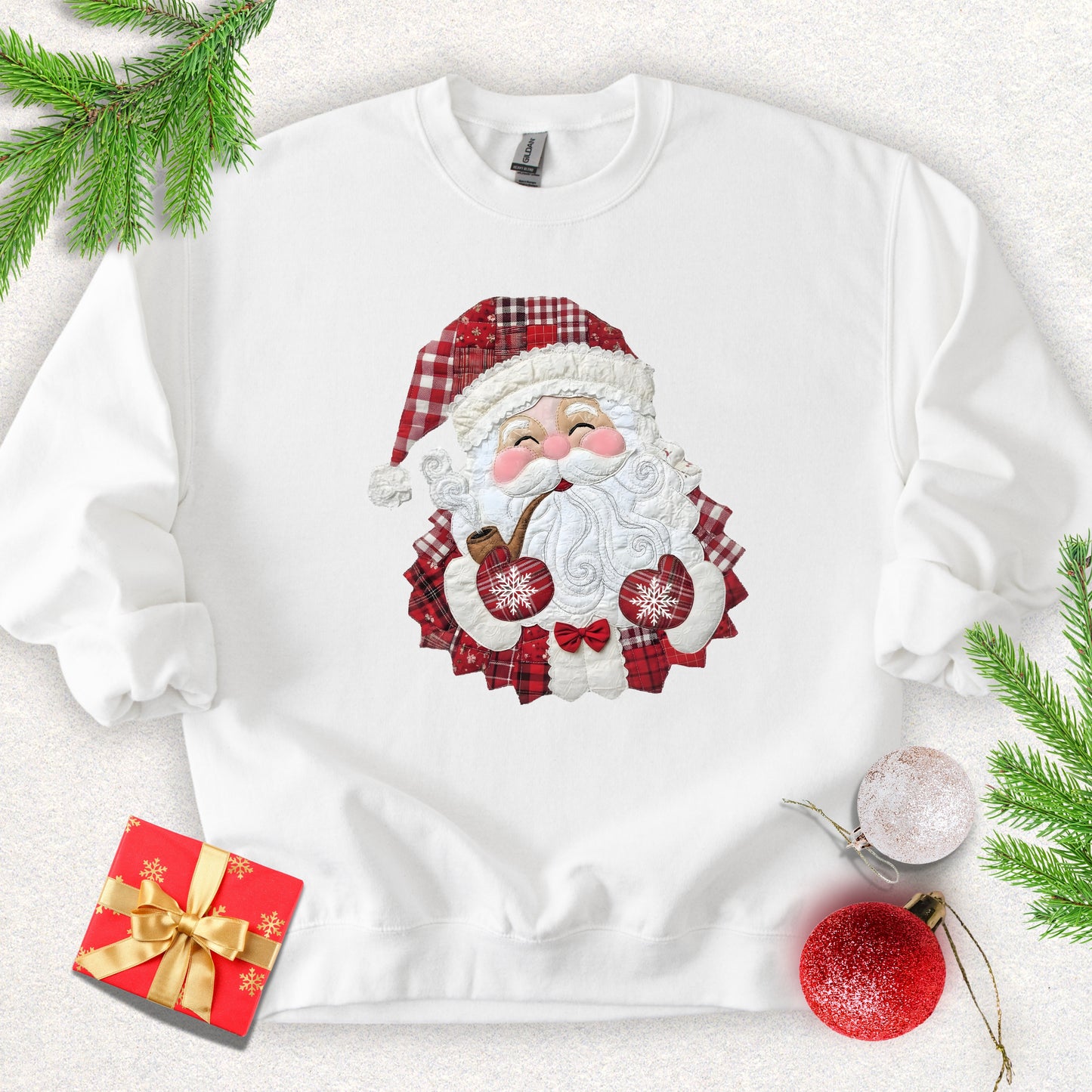 Faux Patch Christmas Santa Plaid Sweatshirt
