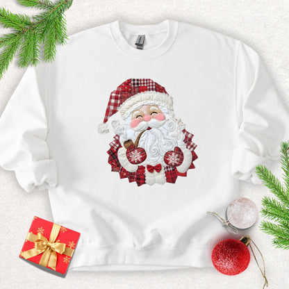 Faux Patch Christmas Santa Plaid Sweatshirt