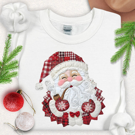 Faux Patch Christmas Santa Plaid Sweatshirt