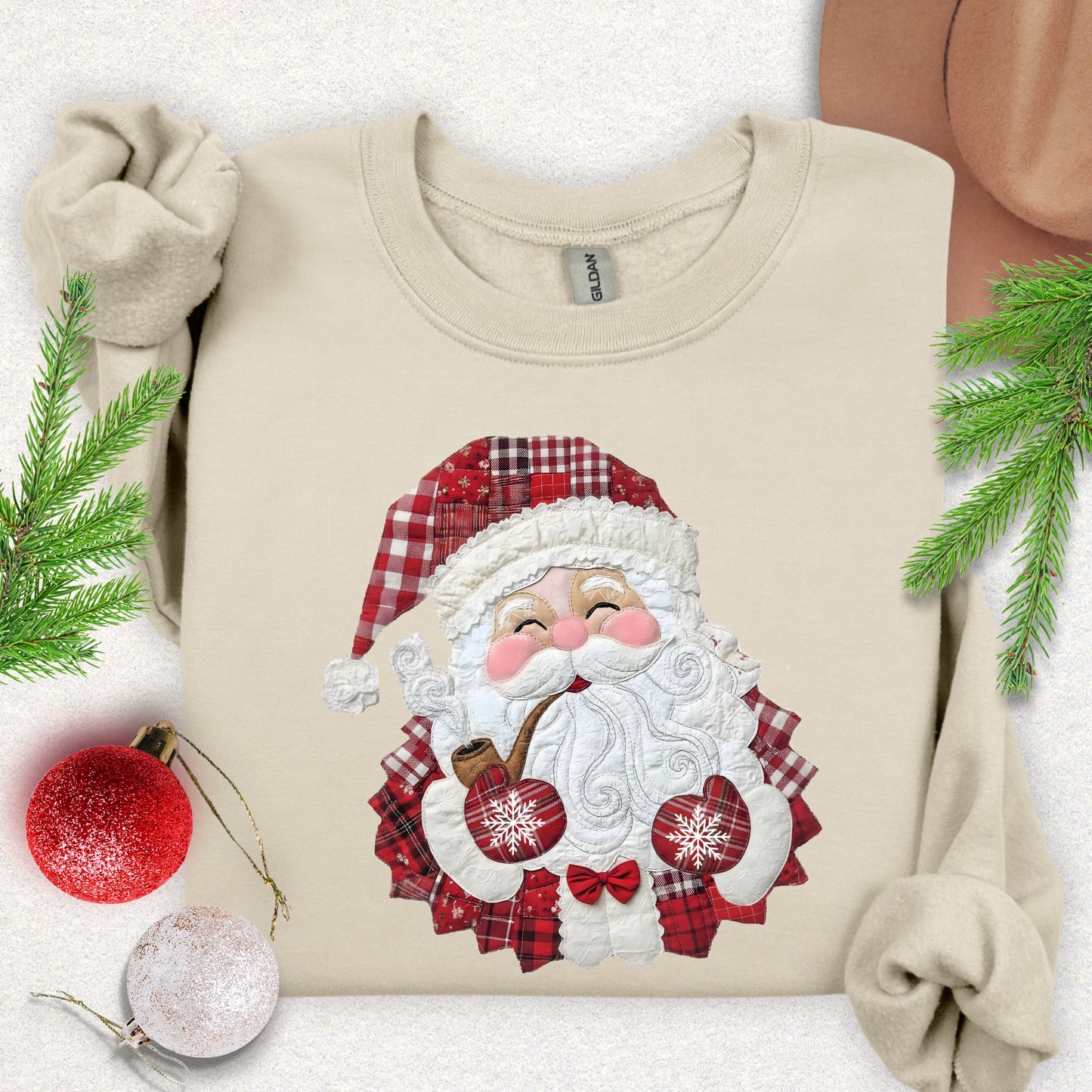 Faux Patch Christmas Santa Plaid Sweatshirt