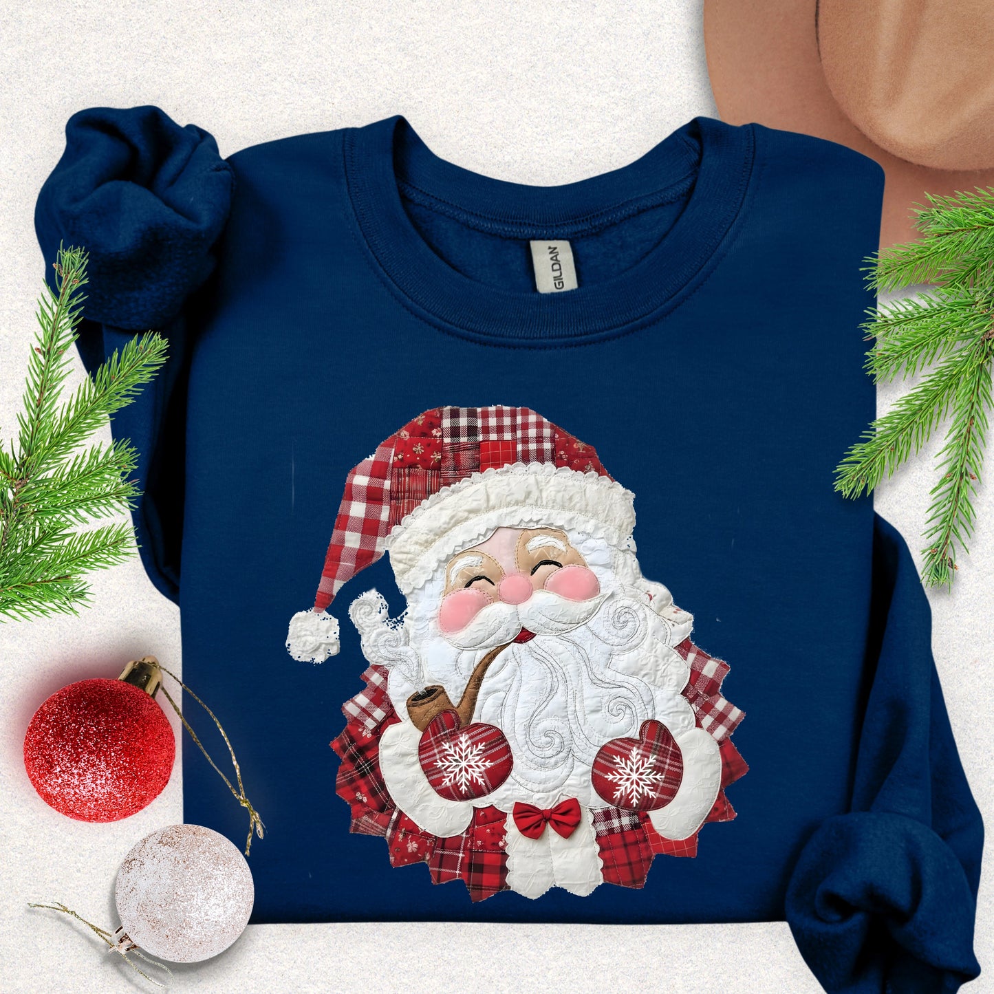 Faux Patch Christmas Santa Plaid Sweatshirt