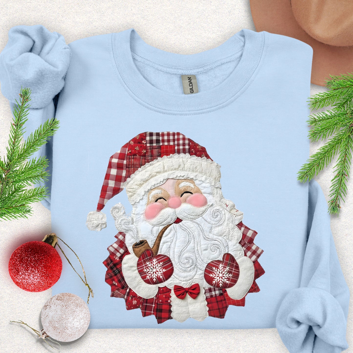 Faux Patch Christmas Santa Plaid Sweatshirt