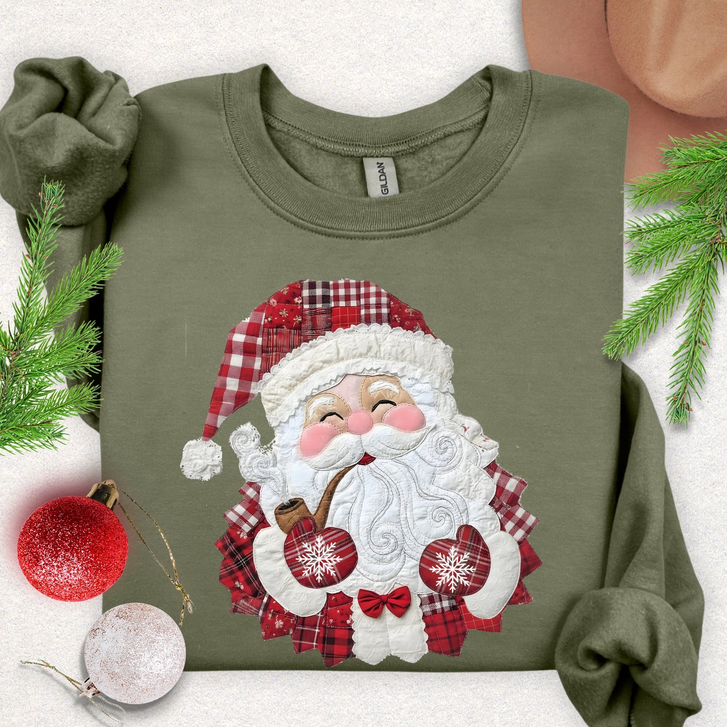 Faux Patch Christmas Santa Plaid Sweatshirt