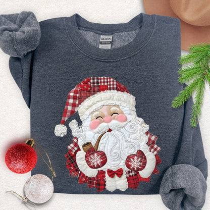 Faux Patch Christmas Santa Plaid Sweatshirt