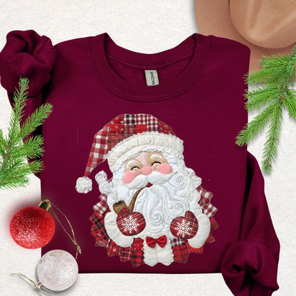 Faux Patch Christmas Santa Plaid Sweatshirt