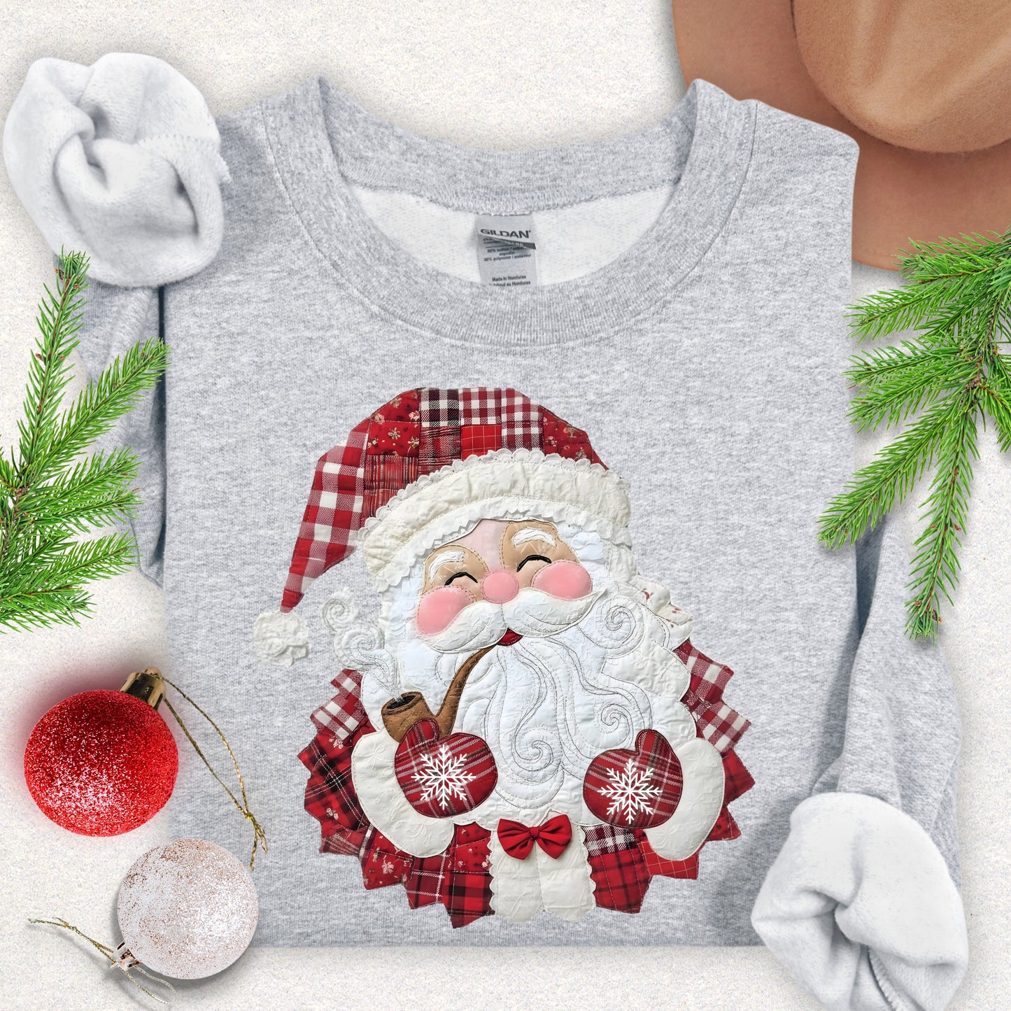 Faux Patch Christmas Santa Plaid Sweatshirt