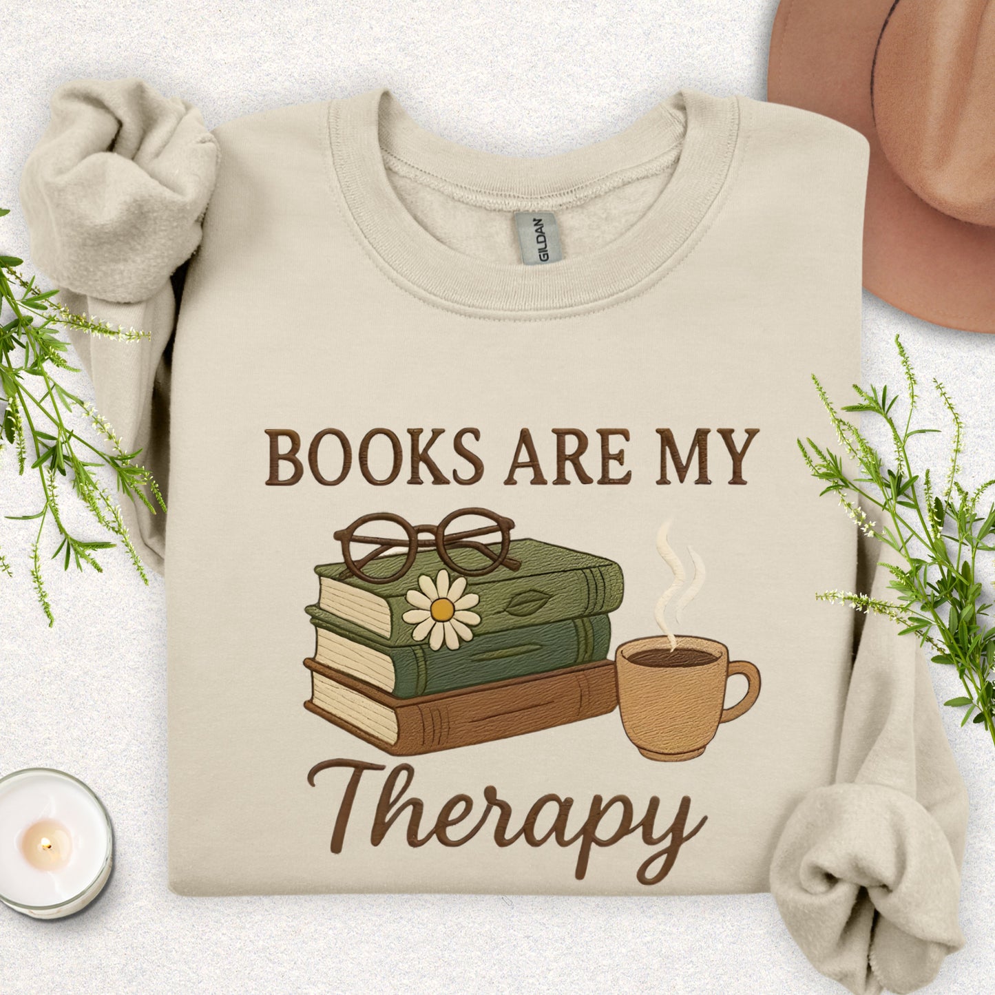 Faux Embroidery Cozy Reader Sweatshirt