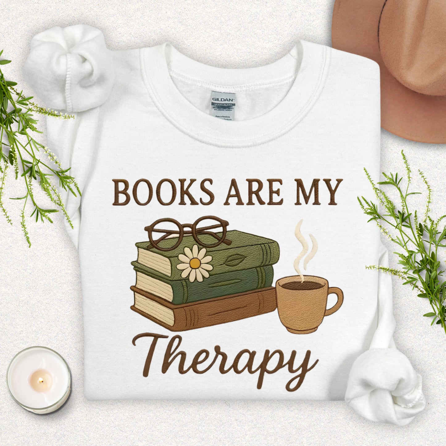 Faux Embroidery Cozy Reader Sweatshirt