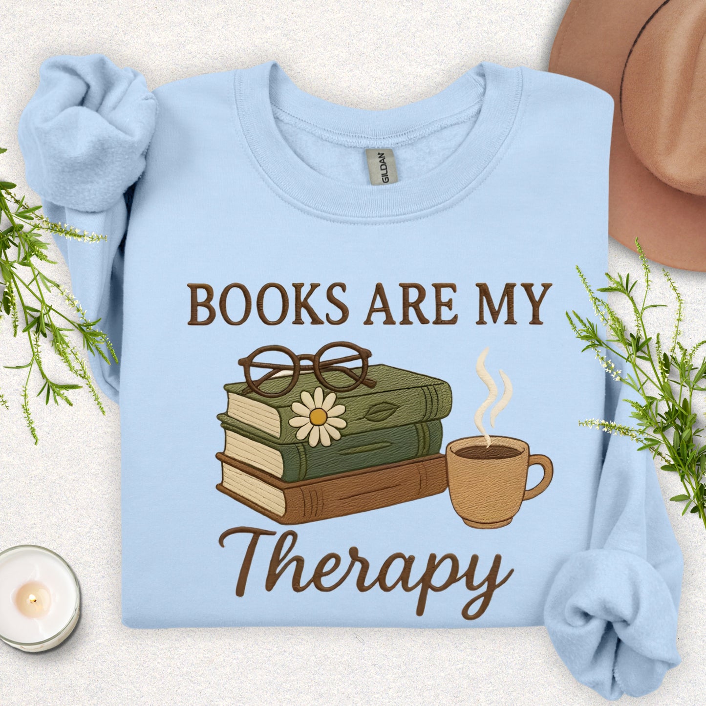Faux Embroidery Cozy Reader Sweatshirt