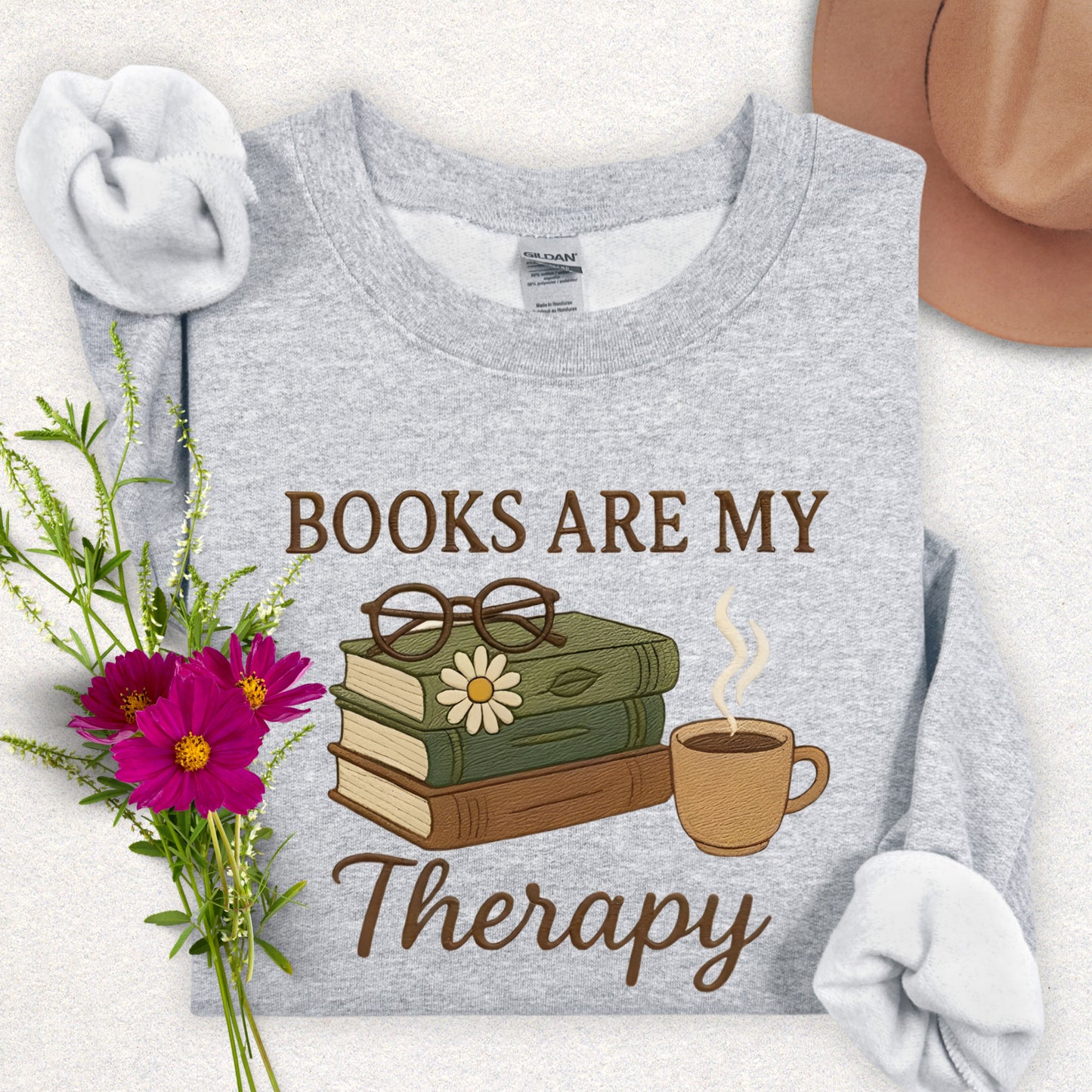 Faux Embroidery Cozy Reader Sweatshirt