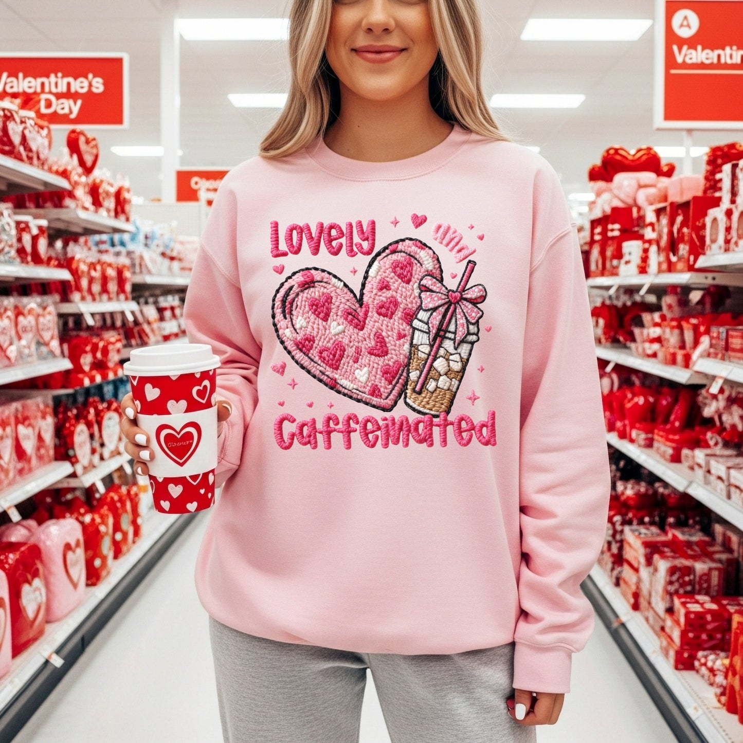 Lovely and Caffeinated Valentine Sweatshirt