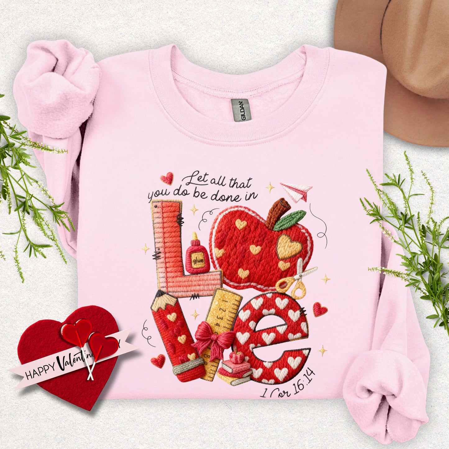 Faux Yarn Love Teacher Valentine Sweatshirt
