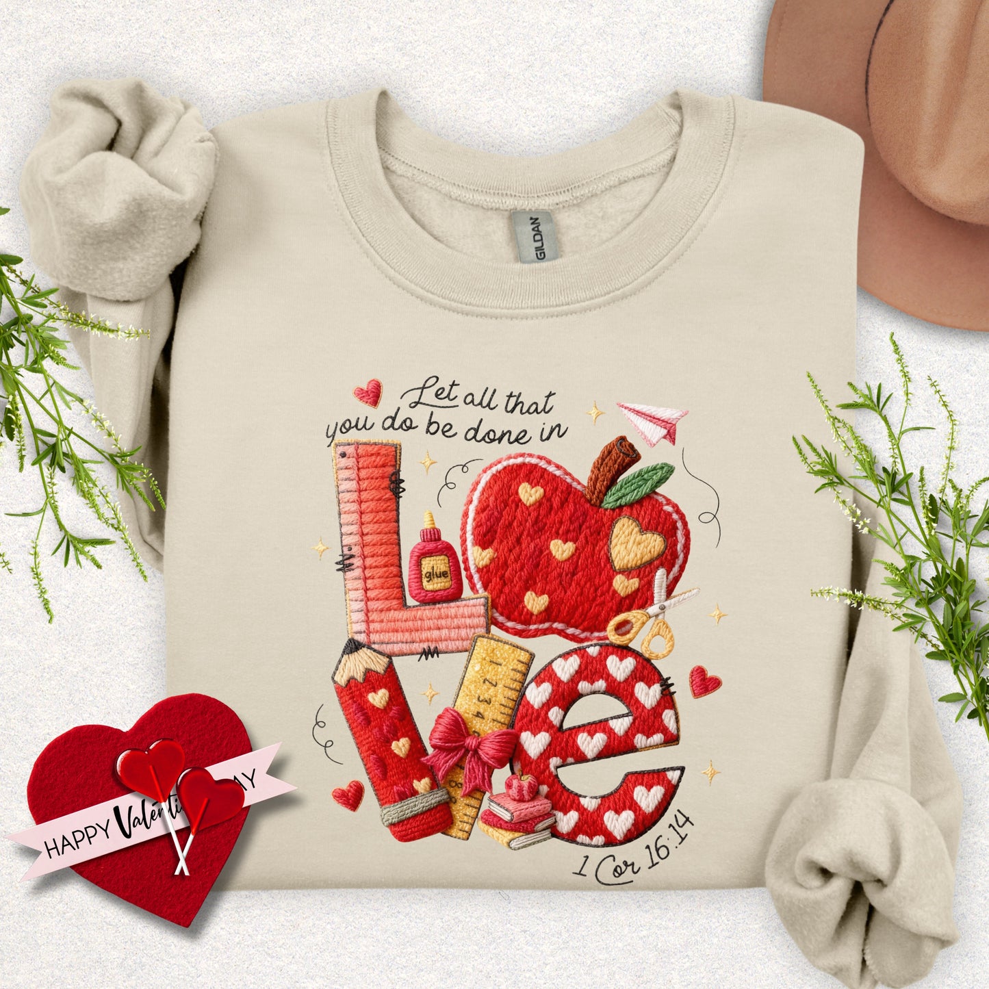 Faux Yarn Love Teacher Valentine Sweatshirt