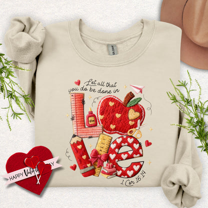 Faux Yarn Love Teacher Valentine Sweatshirt