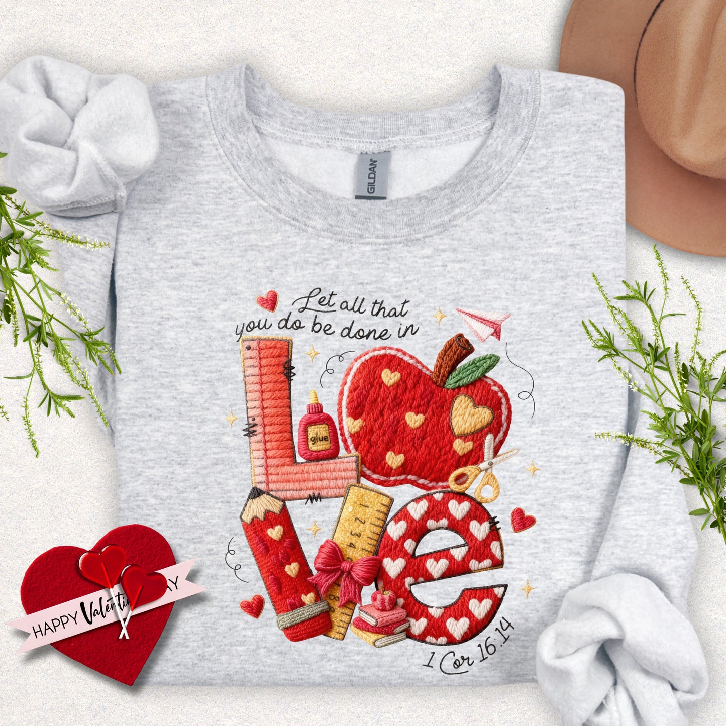 Faux Yarn Love Teacher Valentine Sweatshirt