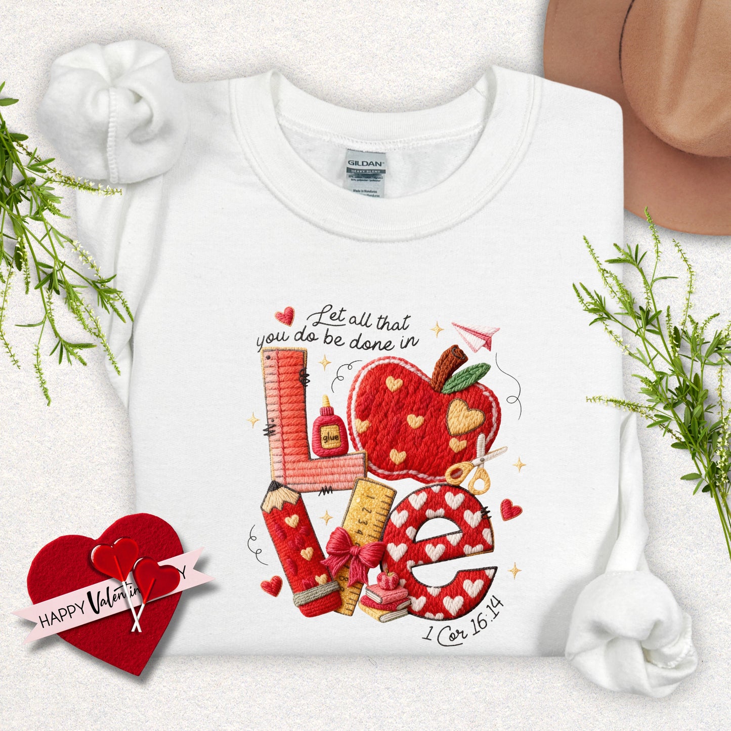 Faux Yarn Love Teacher Valentine Sweatshirt