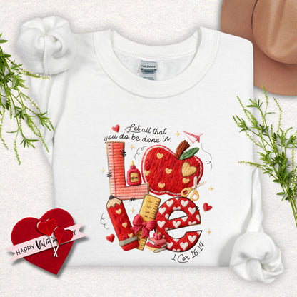 Faux Yarn Love Teacher Valentine Sweatshirt