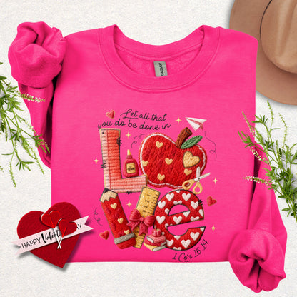 Faux Yarn Love Teacher Valentine Sweatshirt