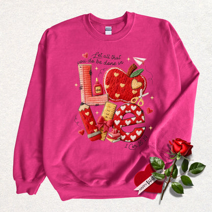 Faux Yarn Love Teacher Valentine Sweatshirt