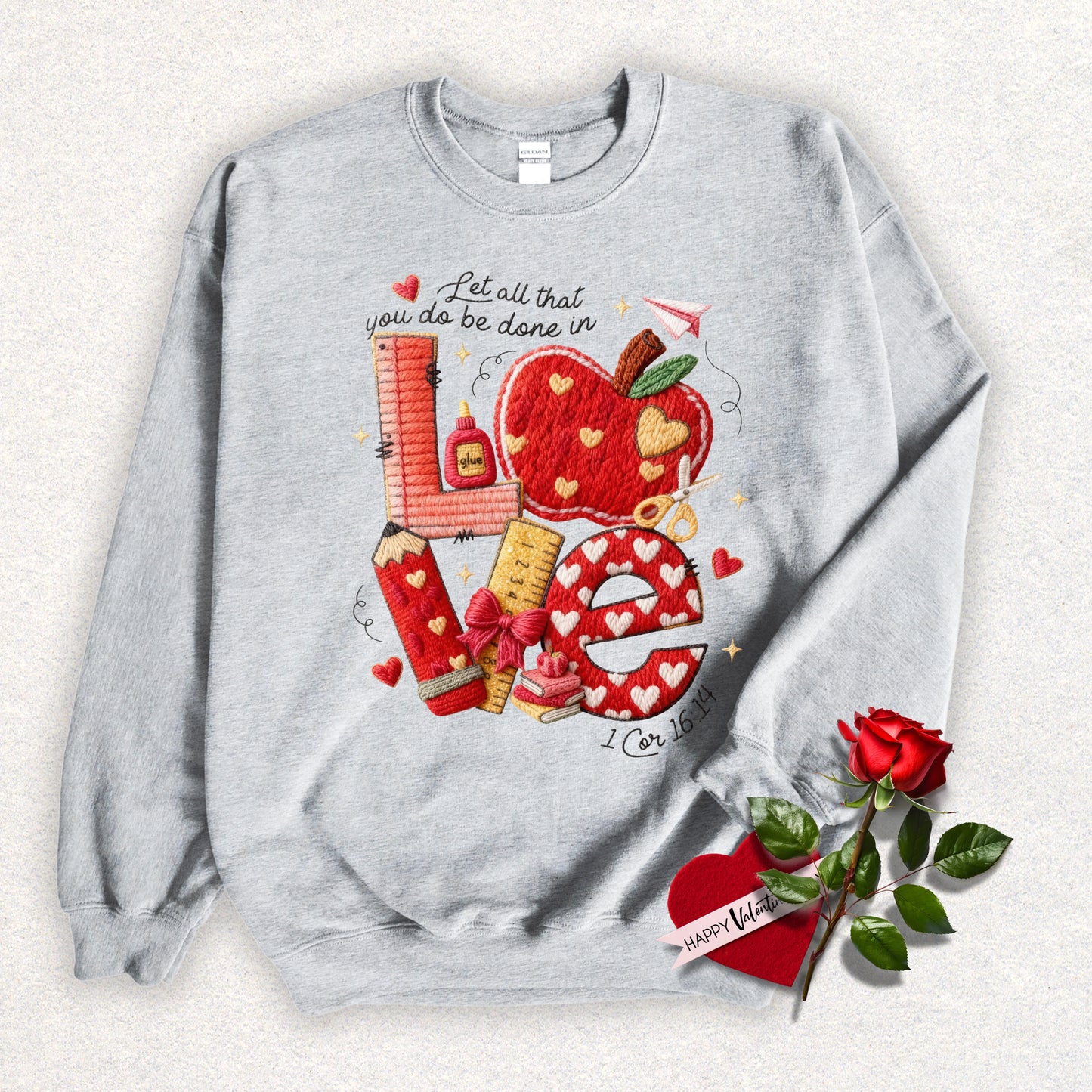 Faux Yarn Love Teacher Valentine Sweatshirt