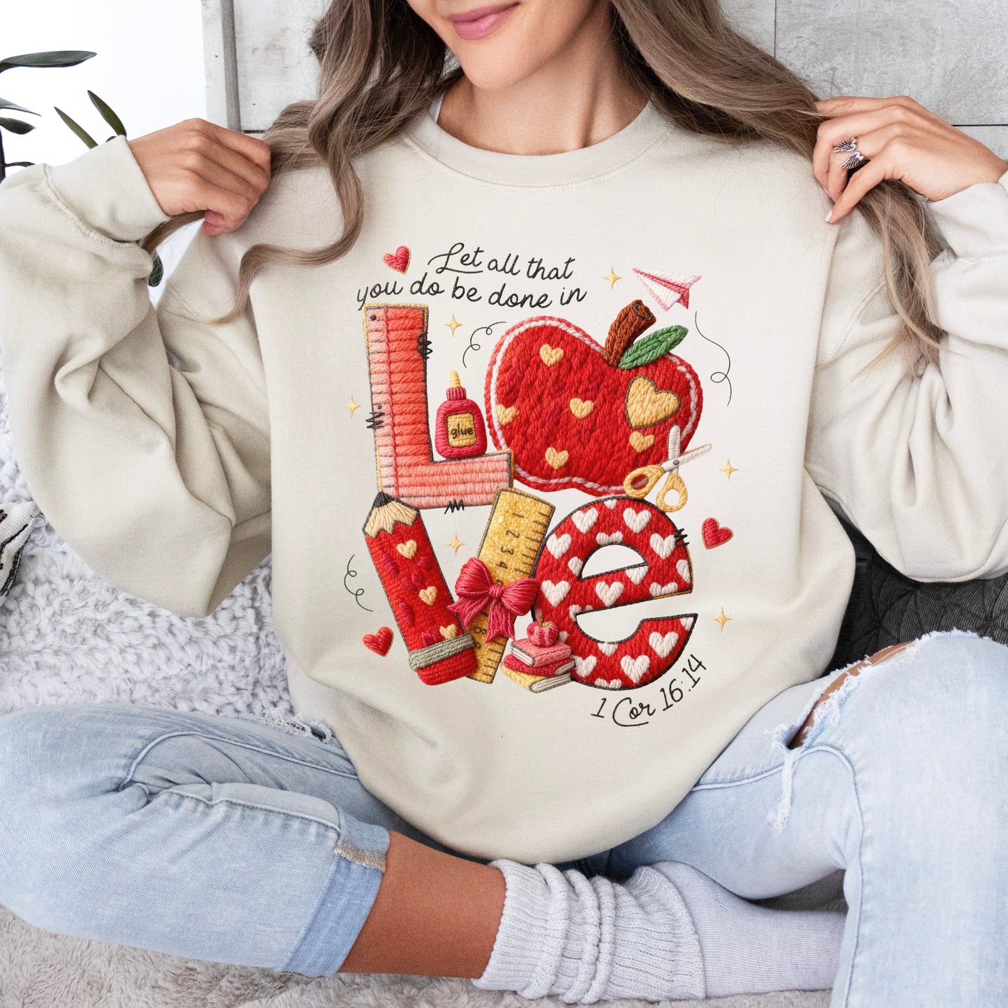 Faux Yarn Love Teacher Valentine Sweatshirt