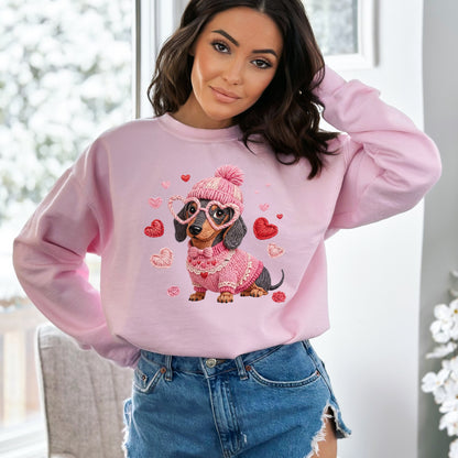 Faux Yarn Valentine's Day Dachshund Sweatshirt