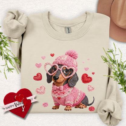 Faux Yarn Valentine's Day Dachshund Sweatshirt
